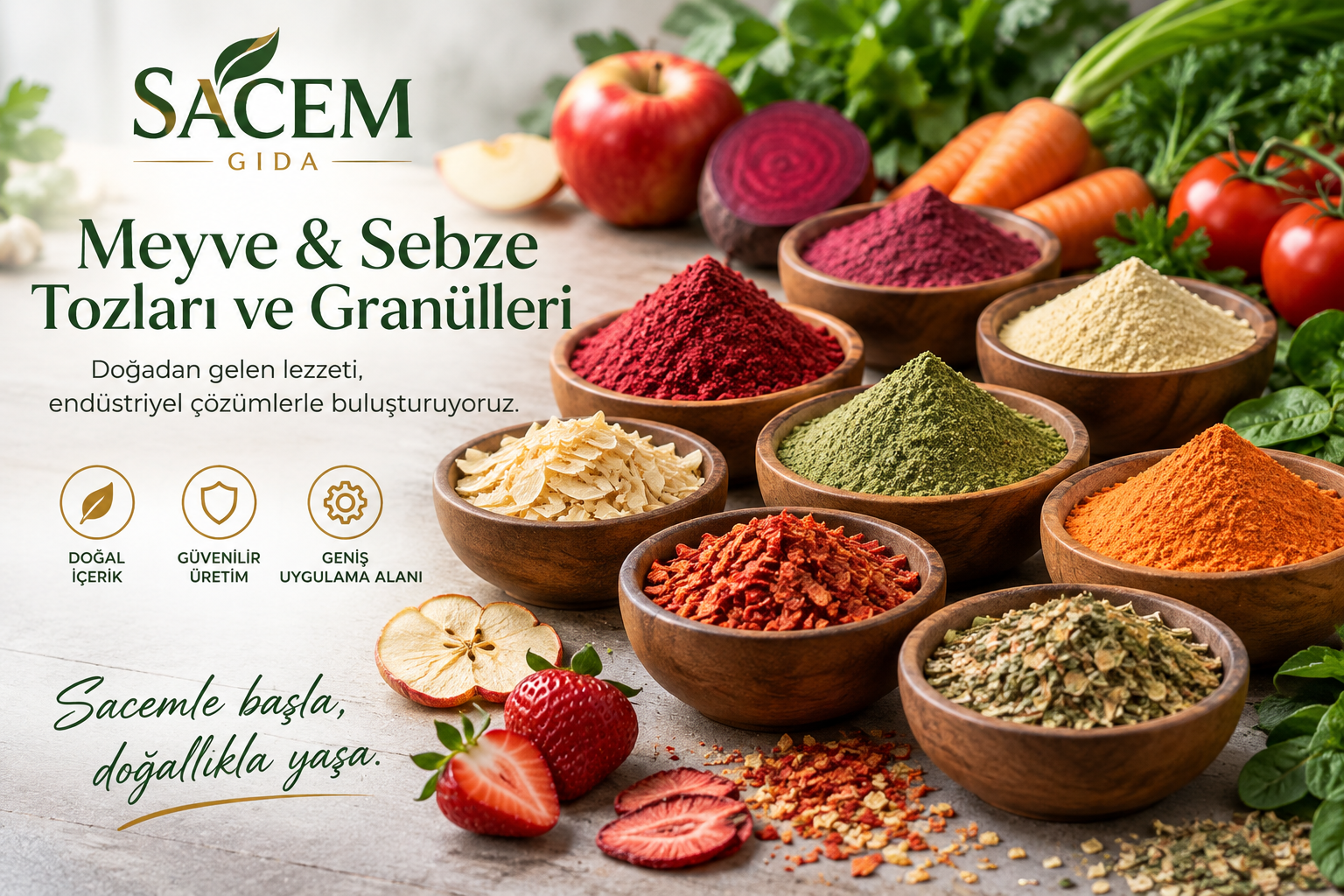 Sacem Gıda meyve ve sebze tozları ile granül ürünler