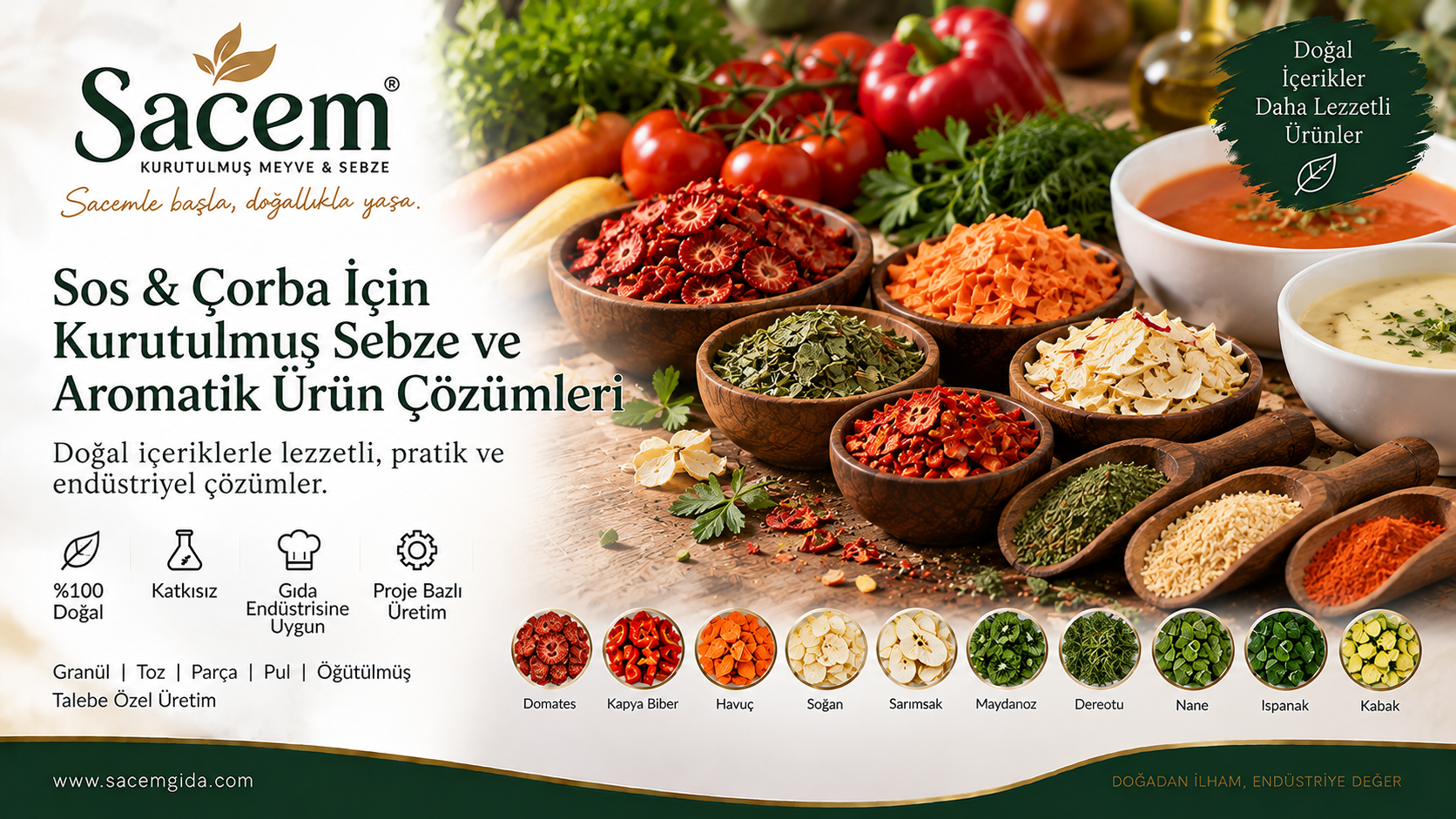 Sacem Gıda sos ve çorba için kurutulmuş sebze ve aromatik ürün çözümleri