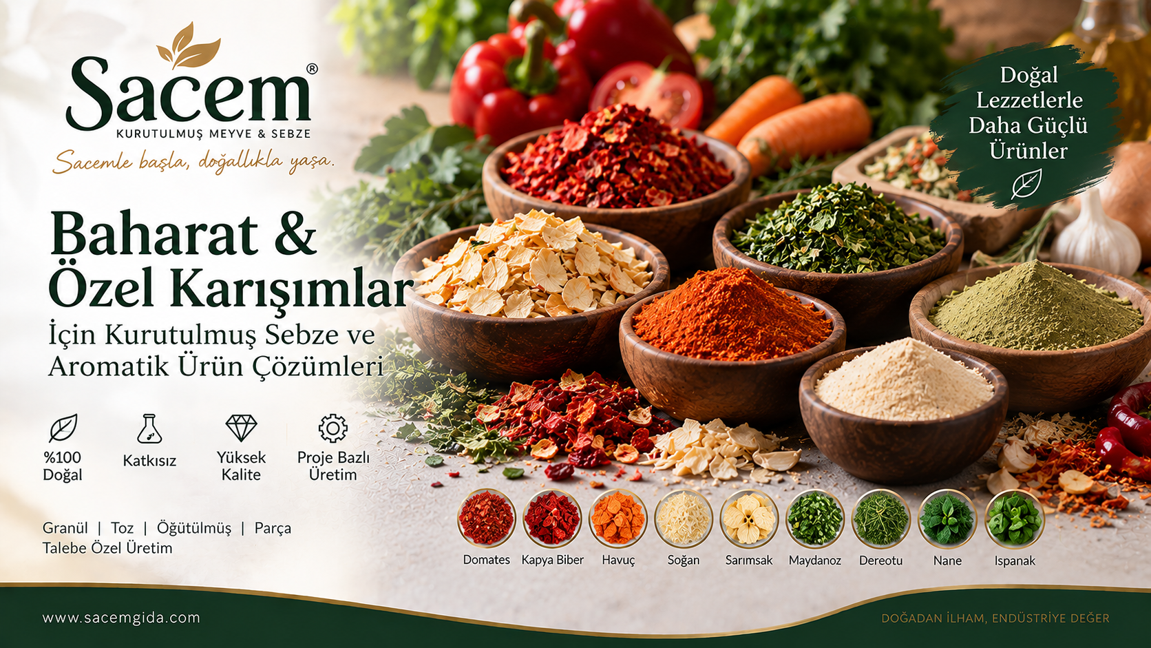 Sacem Gıda baharat ve özel karışımlar için kurutulmuş sebze ve aromatik ürün çözümleri