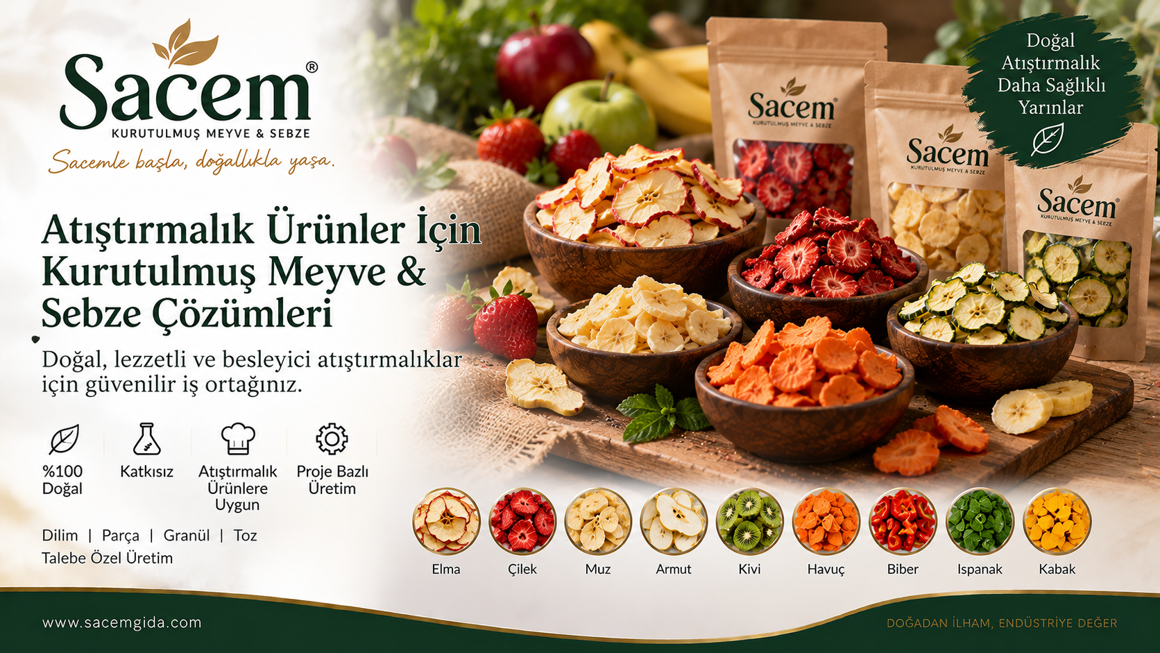 Sacem Gıda atıştırmalık ürünler için kurutulmuş meyve ve sebze çözümleri